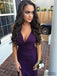 Simple V-neck Purple Sexy Long Bridesmaid Dresses With Split, BD1019