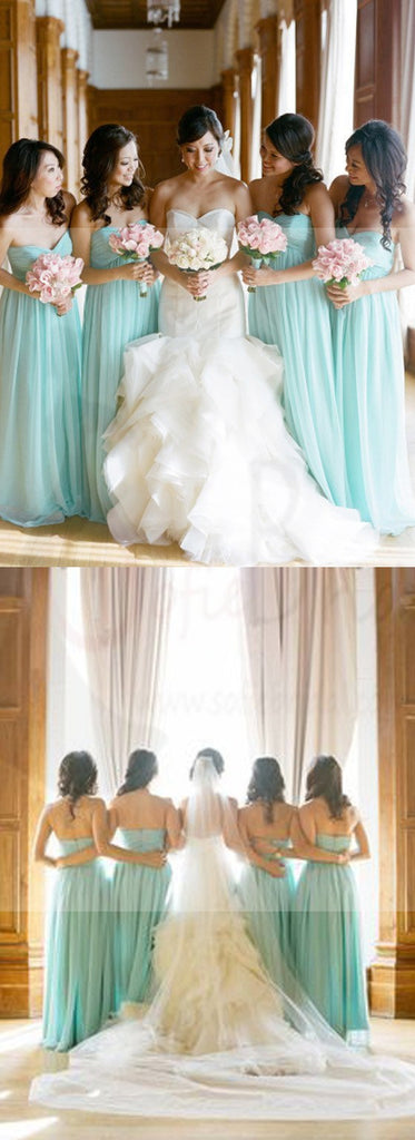 Simple Classic Sweet Heart High Waist Line Floor-Length Popular Blue Cheap Long Wedding Party Bridesmaid Dresses, WG107