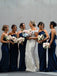 Charming Mermaid Straight Navy Blue Long Bridesmaid Dresses Online,SFWG00390