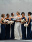 Charming Mermaid Straight Navy Blue Long Bridesmaid Dresses Online,SFWG00390