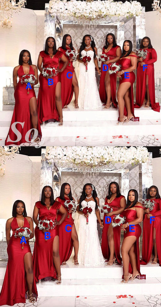 Mismatched Soft Satin Sleeveless Side Slit Mermaid Floor Length Bridesmaid Dressses,SFWG00480