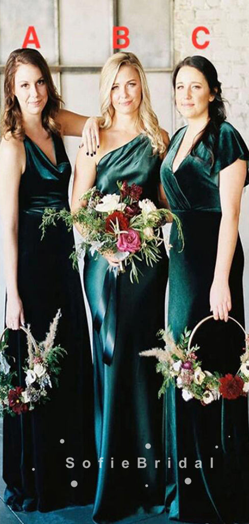 Sheath Mismatched Velvet Cheap Simple Long Bridesmaid Dresses Online,SFWG0012