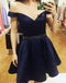Off Shoulder Satin Homecoming Dresses, Beaded Short Prom Dresses, Homecoming Dresses, SF0099