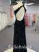 Sexy Black Sequin One Shoulder Backless Side Slit Mermaid Long Prom Dresses,PD0778