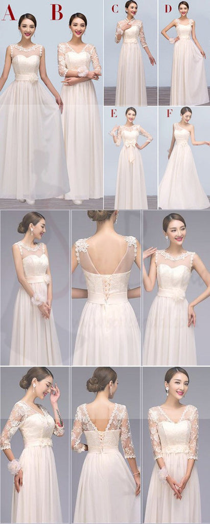 Mismatched Chiffon Long Lace Cheap Floor-Length Bridesmaid Dresses,Cheap Popular Bridesmaid Dress