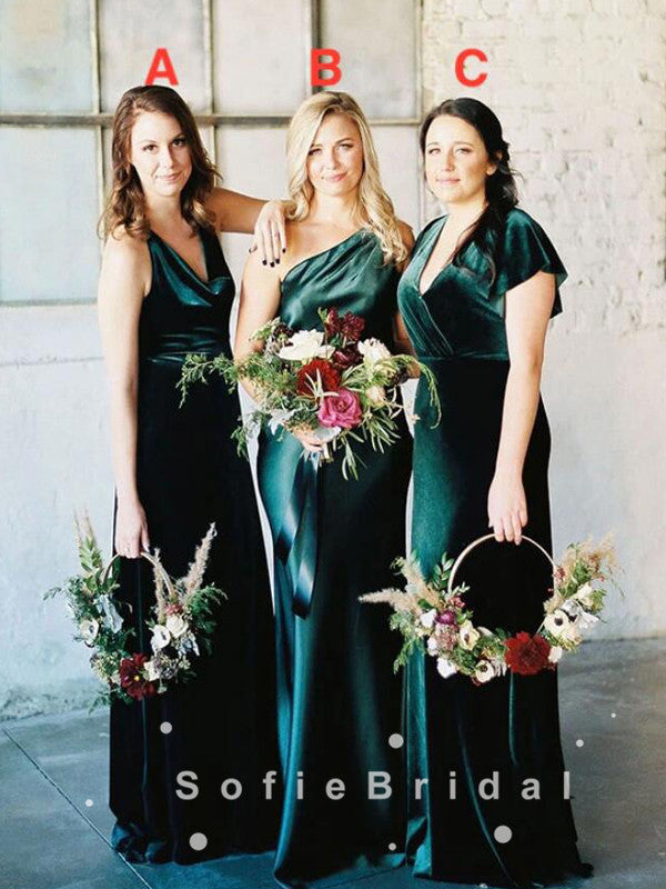 Sheath Mismatched Velvet Cheap Simple Long Bridesmaid Dresses Online,SFWG0012