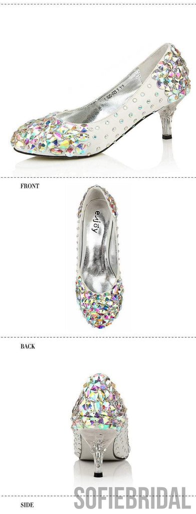 Popular Sparkly Crystal High Heels Pointed Toe White Wedding Bridal Shoes, S011