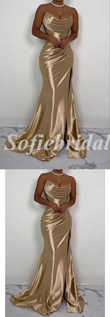 Sexy Elastic Satin Sweetheart Sleeveless Side slit Mermaid Long Prom Dresses,PD0786