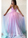Alluring A-Line V-Neck Spaghetti Straps Ombre Chiffon Long Prom Dresses With Pleats,SFPD0014