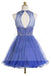 Royal Blue Sexy Open back Halter Beaded homecoming prom dresses, CM0021