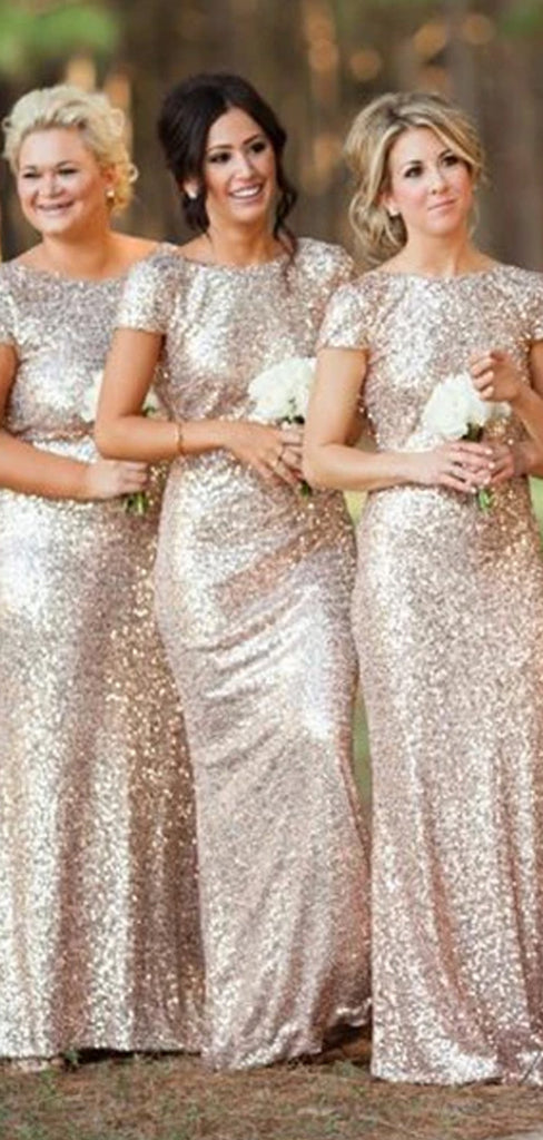 Best Sale Cap Sleeve Gold Sequin Bridesmaid Dress, Mermaid Bridesmaid Dress, WD0251