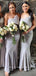 Mermaid Strapless Grey Cheap Sweep Train Bridesmaid Dresses,SFWG0015