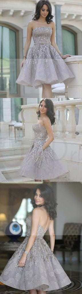 Popular Grey strapless Gorgeous  A-line homecoming prom gown dress,BD00151