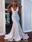Sexy Shiny Sequin Spaghetti Straps V-Neck Sleeveless Mermaid Long Prom Dresses,SFPD0463