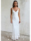 Sheath V-Neck Spaghetti Straps Cheap Long Beach Wedding Dresses,SFWD0016