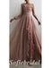 Elegant Tulle And Chiffon One Shoulder Long Sleeves Side Slit A-Line Long Prom Dresses, PD0825
