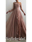 Elegant Tulle And Chiffon One Shoulder Long Sleeves Side Slit A-Line Long Prom Dresses, PD0825