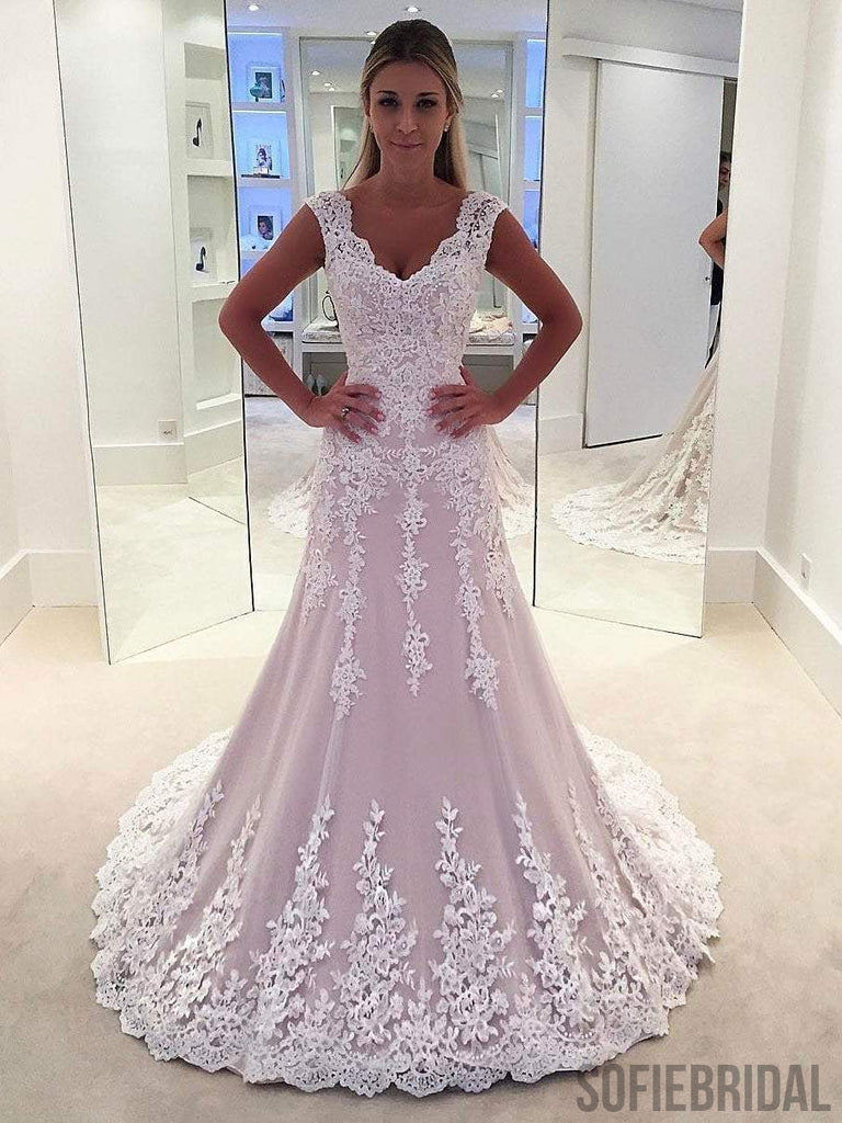 Lace Strapless A-line See Through Cheap Wedding Dresses Online, WD339