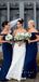 Mermaid Off The Shoulder Dark Navy Floor Length Bridesmaid Dresses,SFWG0018
