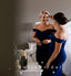 Mermaid Off The Shoulder Dark Navy Floor Length Bridesmaid Dresses,SFWG0018