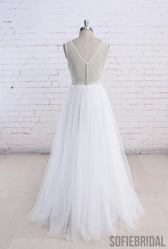 Sexy See Through Scoop Unique Lace Cheap Dresses For Wedding, WD395