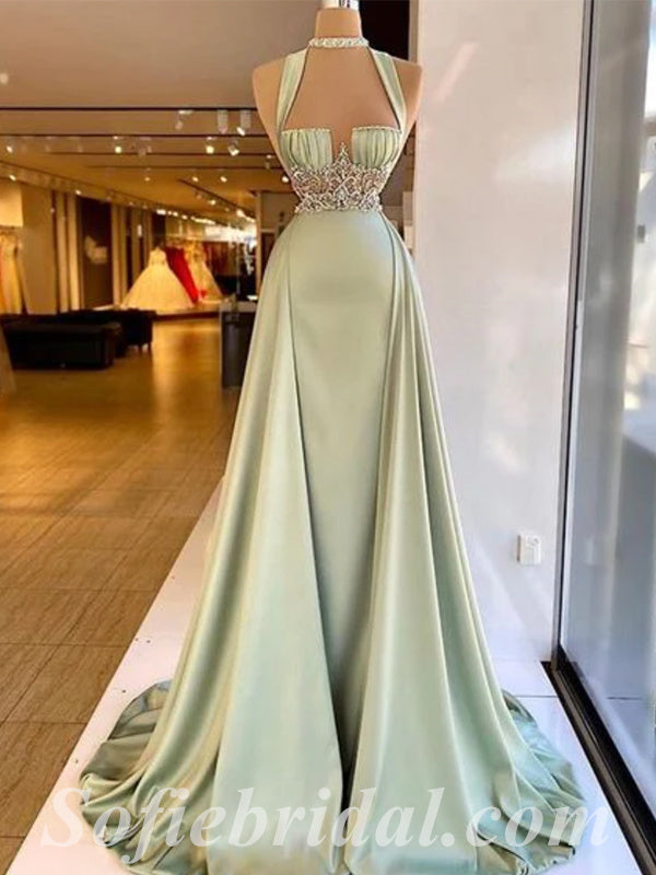 Gorgeous Satin Spaghetti Sptraps Sleeveless Mermiad Long Prom Dresses With Rhinestone And Beading,SFPD0509