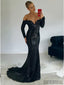 Off Shoulder Sequin Prom Dresses, Long Sleeve  Mermaid Prom Dresses, Cheap Prom Dresses, PD0609