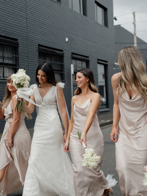 Mismatched Spaghetti Straps V-neck Long Bridesmaid Dresses Online,SFWG00383