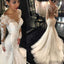 Luxury See Through Long Sleeve Sexy Mermaid Lace Tulle Wedding Dresses, WD0198
