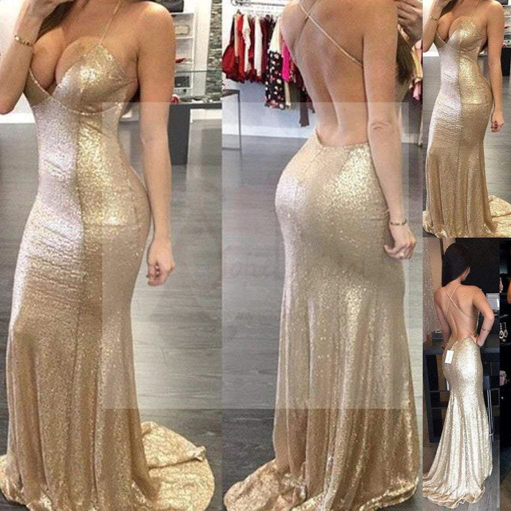 Sexy Backless Halter Mermaid Sequin Bridesmaid Dress Cheap Long Prom Dress Evening Gown, WG23