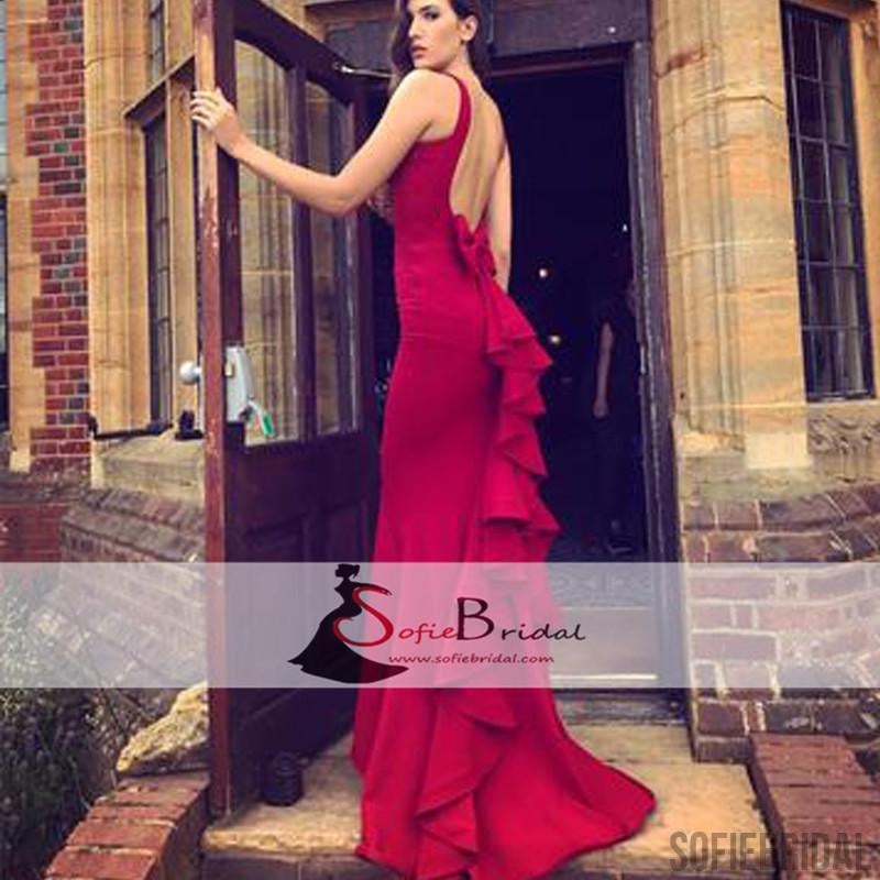 Elegant Backless Mermaid Jersey Ruffles Prom Dresses, Popular Prom Dresses , PD0392