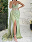Gorgeous Satin Sweetheart V-Neck Sleeveless Side Slit Mermaid Long Prom Dresses,SFPD0561