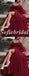 Elegant Tulle Off Shoulder Long sleeve Side Slit A-Line Long Prom Dresses, PD0836