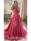 Sexy Spaghetti Straps V-Neck Sleeveless Side Slit A-Line Long Prom Dresses,PD0814