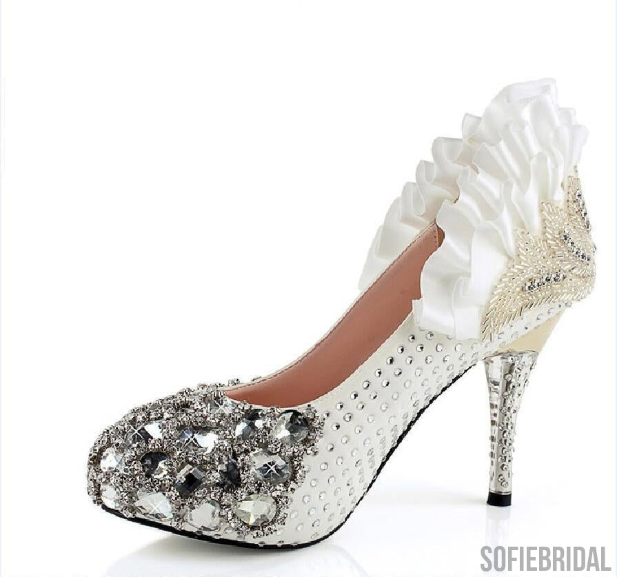 Popular Handmade Rhinestone High Heels Pointed Toe Crystal Wedding Shoes, S002