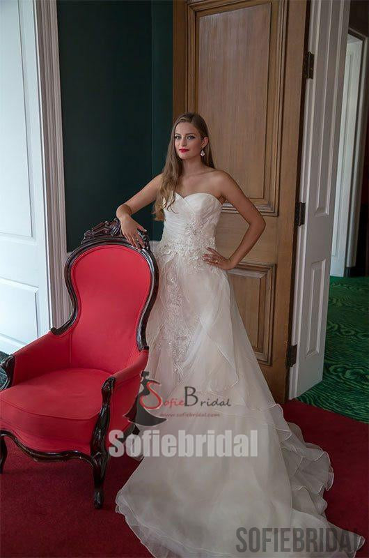 Sweetheart Lace Chiffon Long Elegant Wedding Dresses, Affordable Wedding Dresses, WD0245