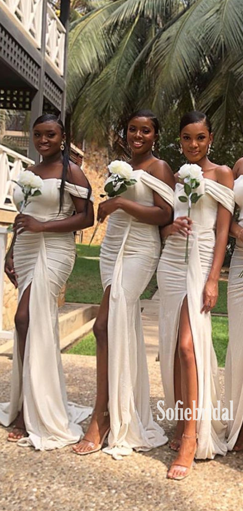 Sexy Off-shoulder Side Slit Mermaid Cheap Bridesmaid Dresses,SFWG00342