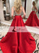 V-neck Rhinestone Beaded Top Prom Dresses, Red Satin Prom Dresses, Evening Dresses, PD0426