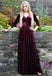A-line Floor-length V-neck Velvet Long Sleeves Prom Dresses, PD0043