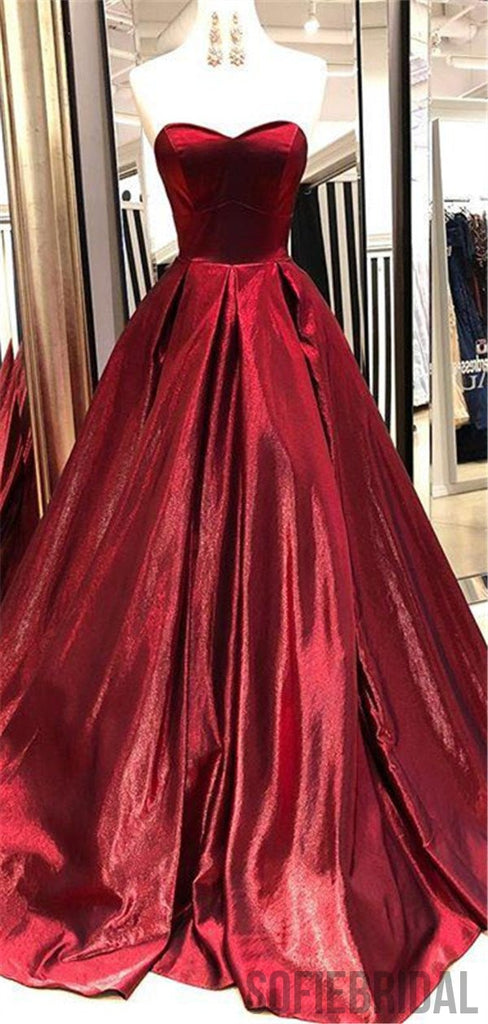 Sweetheart Burgundy Ball Gown, Lace up back Prom Dresses, PD0041