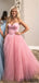 A-line Sweetheart Pink Tulle Zipper Back Prom Dresses, PD0042