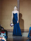 Mermaid Straps Navy Blue Backless Long Simple Bridesmaid Dresses, BD1072