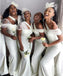 Unique White Satin Bridesmaid Dresses Mermaid Long Wedding Guest Dress, SFWG00425