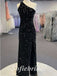 Sexy Black Sequin One Shoulder Backless Side Slit Mermaid Long Prom Dresses,PD0778