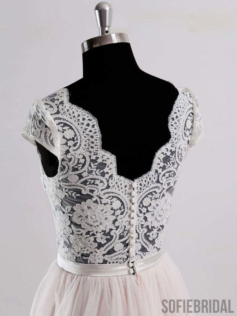 Cap Sleeves V Neck See Through A-line Cheap Wedding Dresses Online, WD342