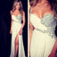 One Shoulder Sweetheart Rhinestone White Jersey Sexy Side Slit Prom Dresses, PD0547