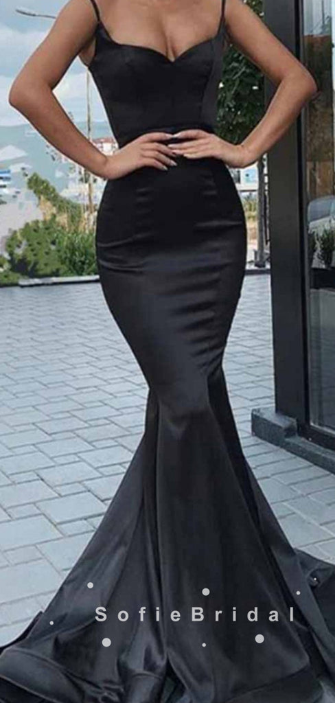 Mermaid V-Neck Spaghetti Straps Simple Long Prom Dresses,SFPD0022