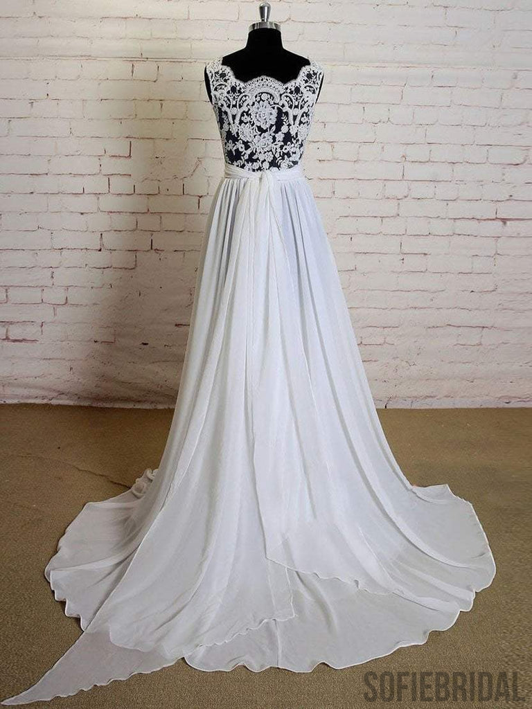 See Through V Neck  Simple Custom Cheap Beach Wedding Dresses, WD318