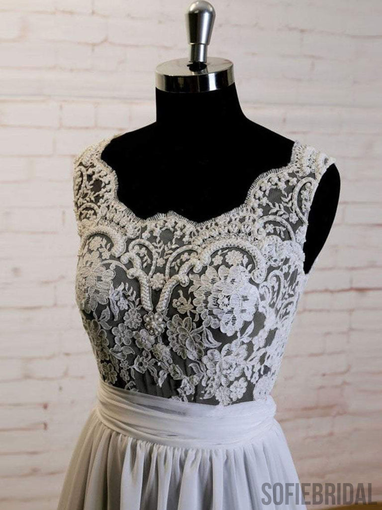 See Through V Neck  Simple Custom Cheap Beach Wedding Dresses, WD318