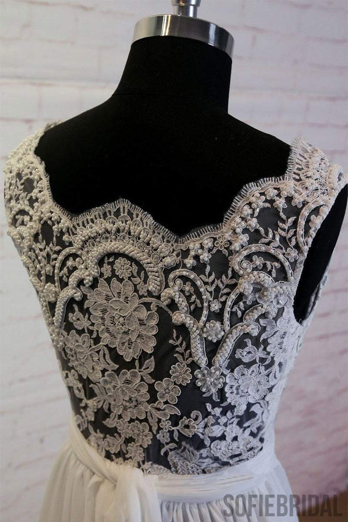 See Through V Neck  Simple Custom Cheap Beach Wedding Dresses, WD318